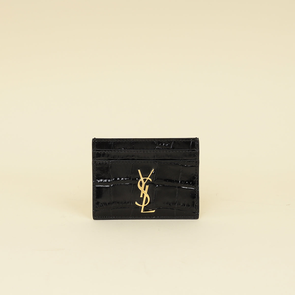 YSL Black Croco Embossed Cassandre Card Case-YSL-THE CLOSET