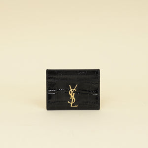 YSL Black Croco Embossed Cassandre Card Case