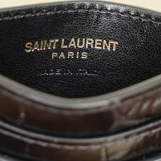 YSL Black Croco Embossed Cassandre Card Case-YSL-THE CLOSET