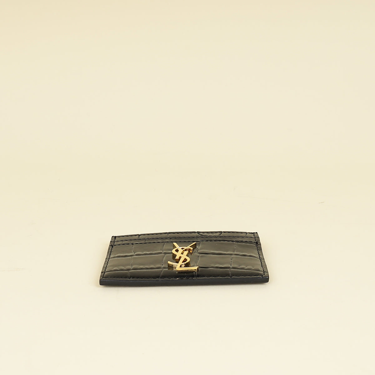 YSL Black Croco Embossed Cassandre Card Case-YSL-THE CLOSET