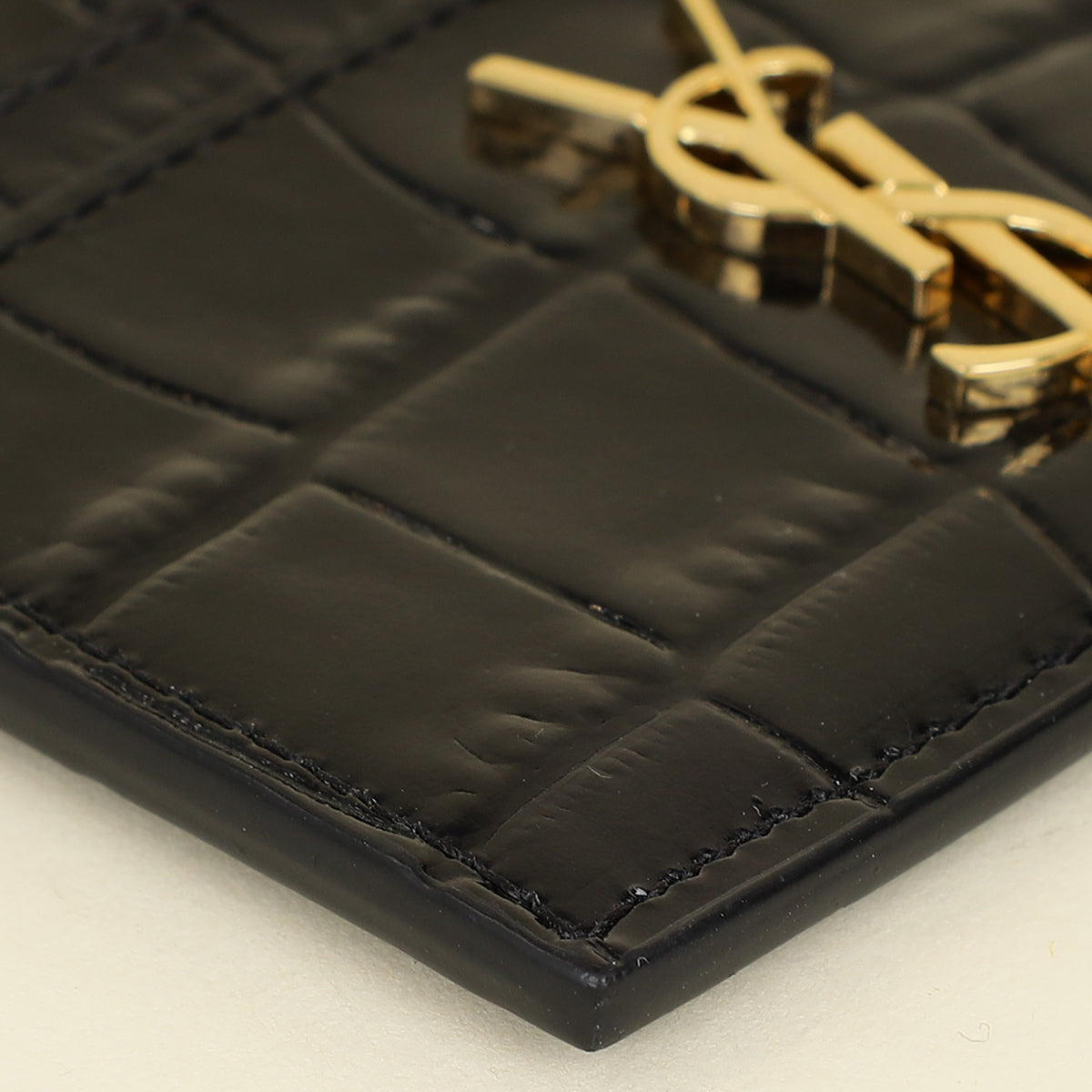 YSL Black Croco Embossed Cassandre Card Case-YSL-THE CLOSET