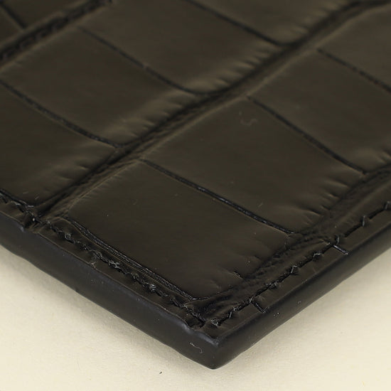 YSL Black Croco Embossed Cassandre Card Case-YSL-THE CLOSET