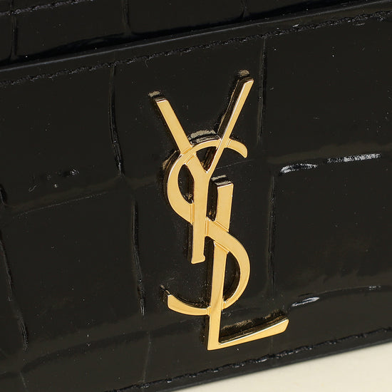 YSL Black Croco Embossed Cassandre Card Case-YSL-THE CLOSET