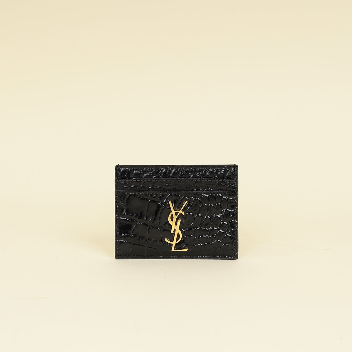 YSL Black Croco Embossed Cassandre Card Case-YSL-THE CLOSET