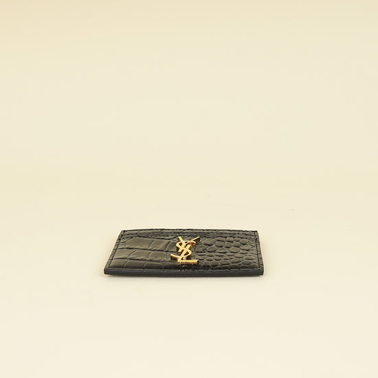 YSL Black Croco Embossed Cassandre Card Case-YSL-THE CLOSET
