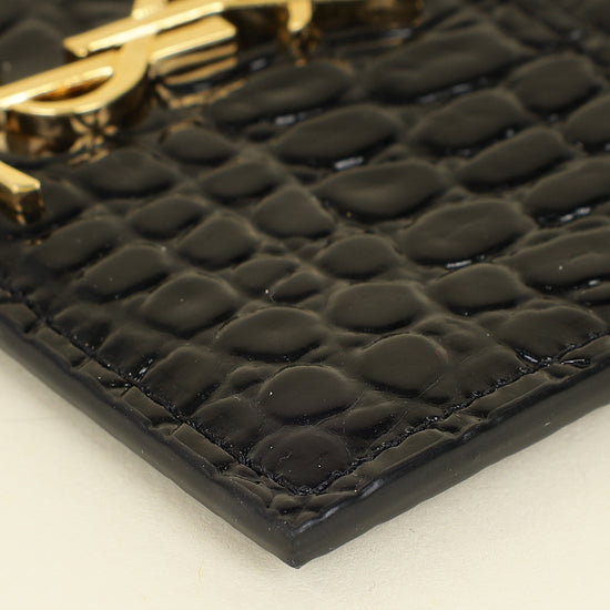 YSL Black Croco Embossed Cassandre Card Case-YSL-THE CLOSET