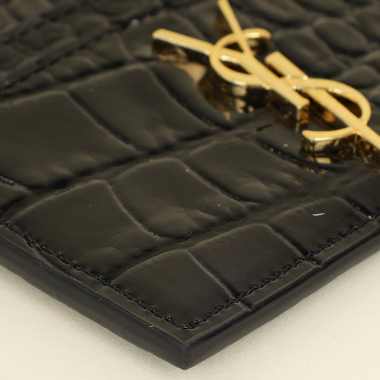YSL Black Croco Embossed Cassandre Card Case-YSL-THE CLOSET