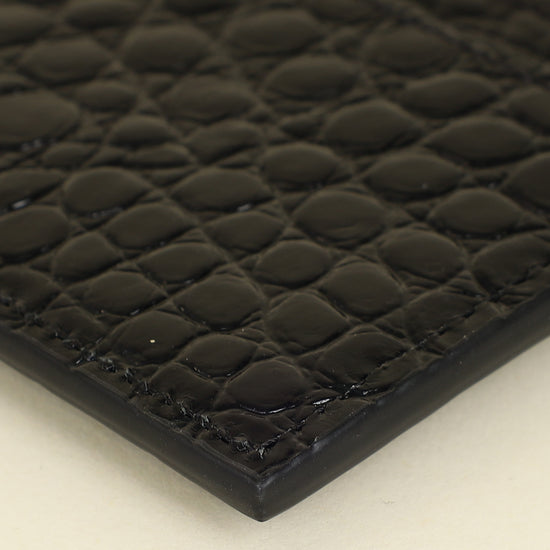 YSL Black Croco Embossed Cassandre Card Case-YSL-THE CLOSET