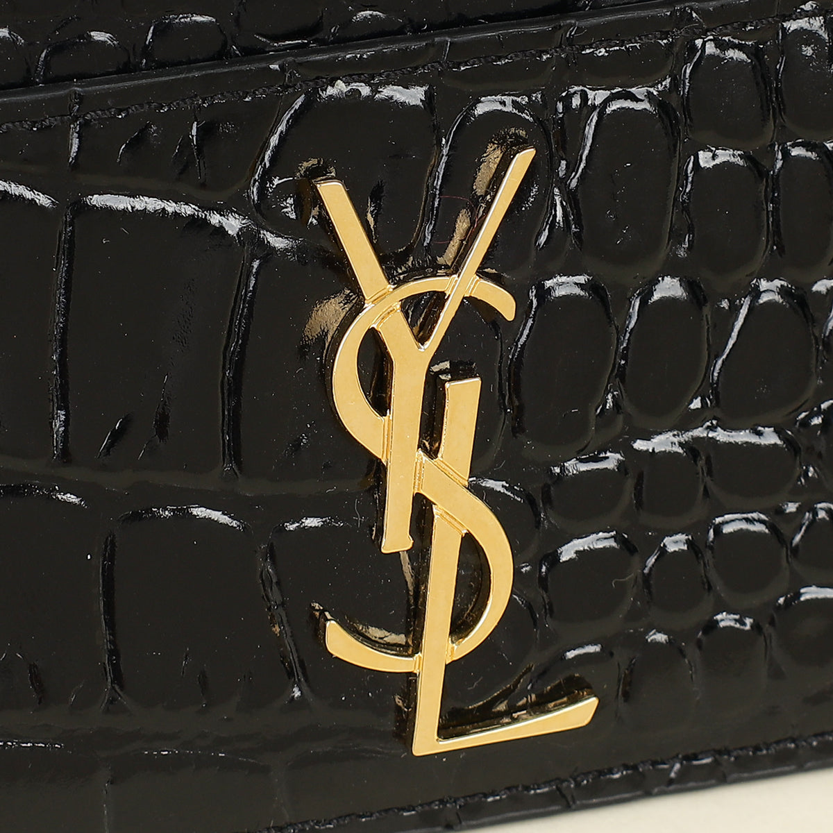 YSL Black Croco Embossed Cassandre Card Case-YSL-THE CLOSET