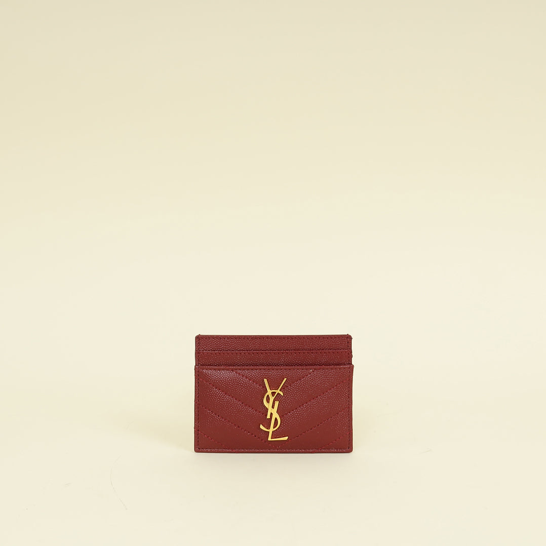 YSL Burgundy Cassandre Matelasse Card Case