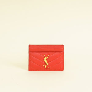 YSL Coral Red Cassandre Matelasse Card Case