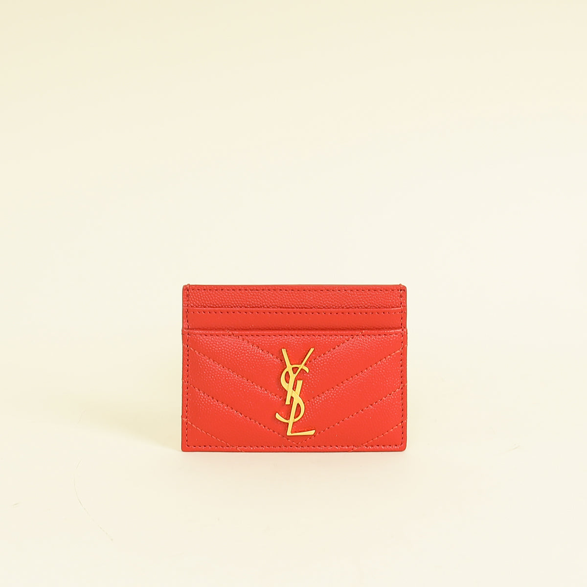YSL Coral Red Cassandre Matelasse Card Case
