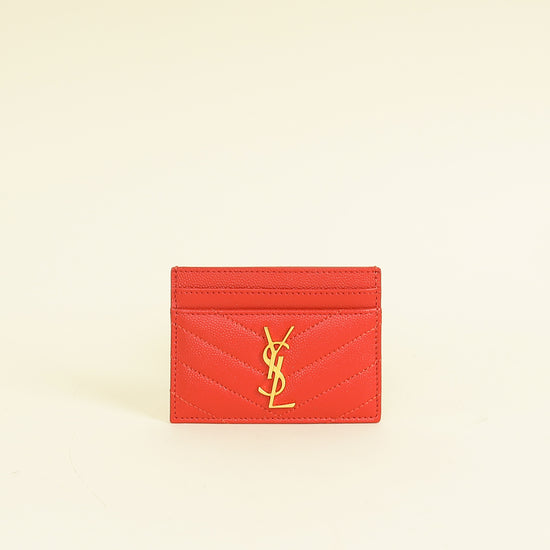 YSL Coral Red Cassandre Matelasse Card Case