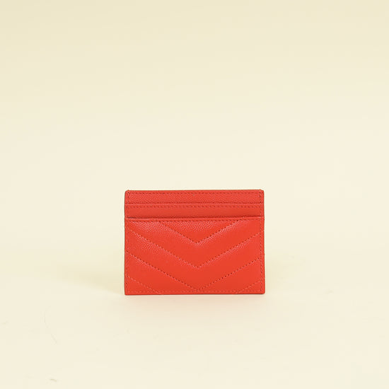YSL Coral Red Cassandre Matelasse Card Case