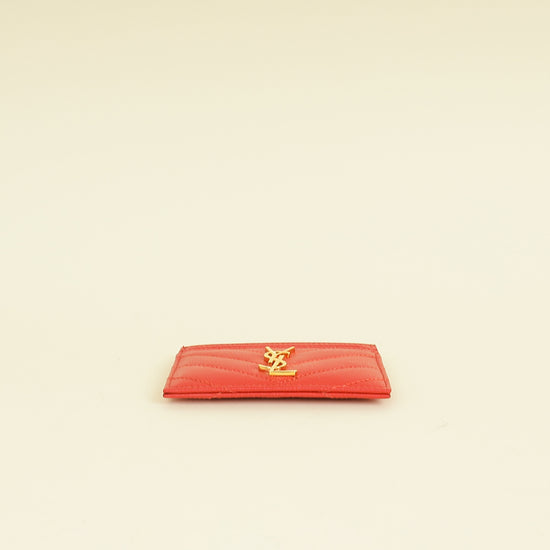 YSL Coral Red Cassandre Matelasse Card Case