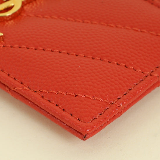 YSL Coral Red Cassandre Matelasse Card Case