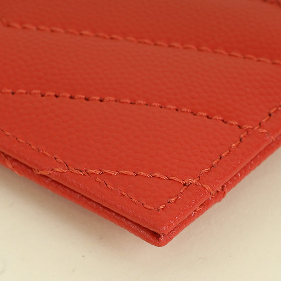 YSL Coral Red Cassandre Matelasse Card Case