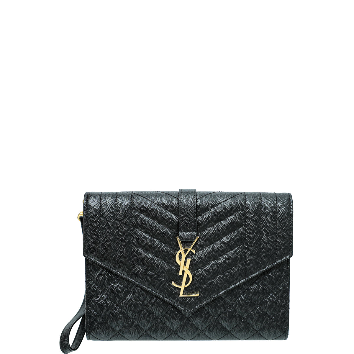 YSL Black Mix Quilt Envelope Flap Wristlet Pouch-YSL-THE CLOSET