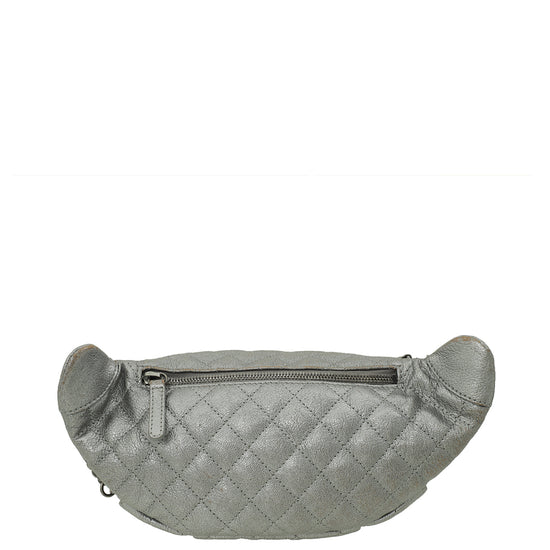 Chanel Metallic Silver Grey CC Quilted Waist Belt Bag