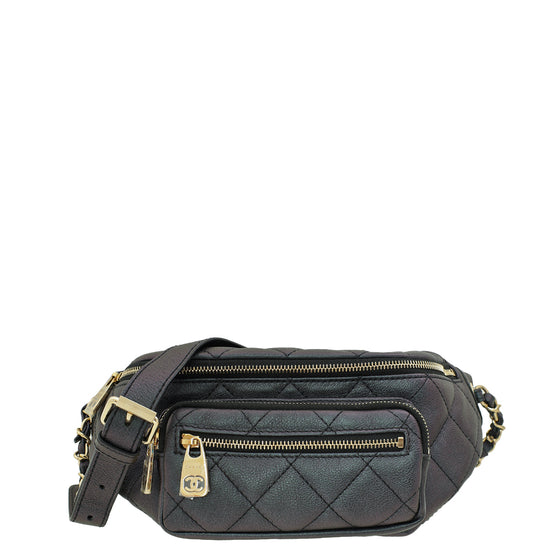 Chanel Metallic Black CC Quilted Fanny Pack Waist Belt Bag