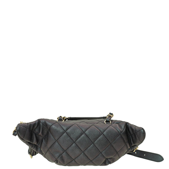 Chanel Metallic Black CC Quilted Fanny Pack Waist Belt Bag