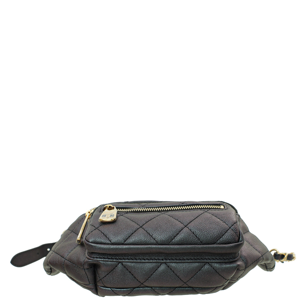 Chanel Metallic Black CC Quilted Fanny Pack Waist Belt Bag