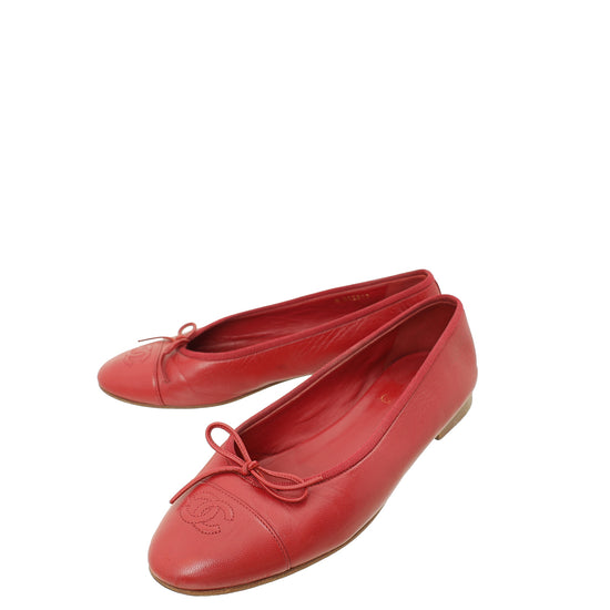 Chanel Red CC Ballet Flats 38.5