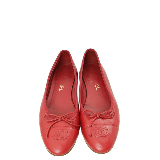 Chanel Red CC Ballet Flats 38.5