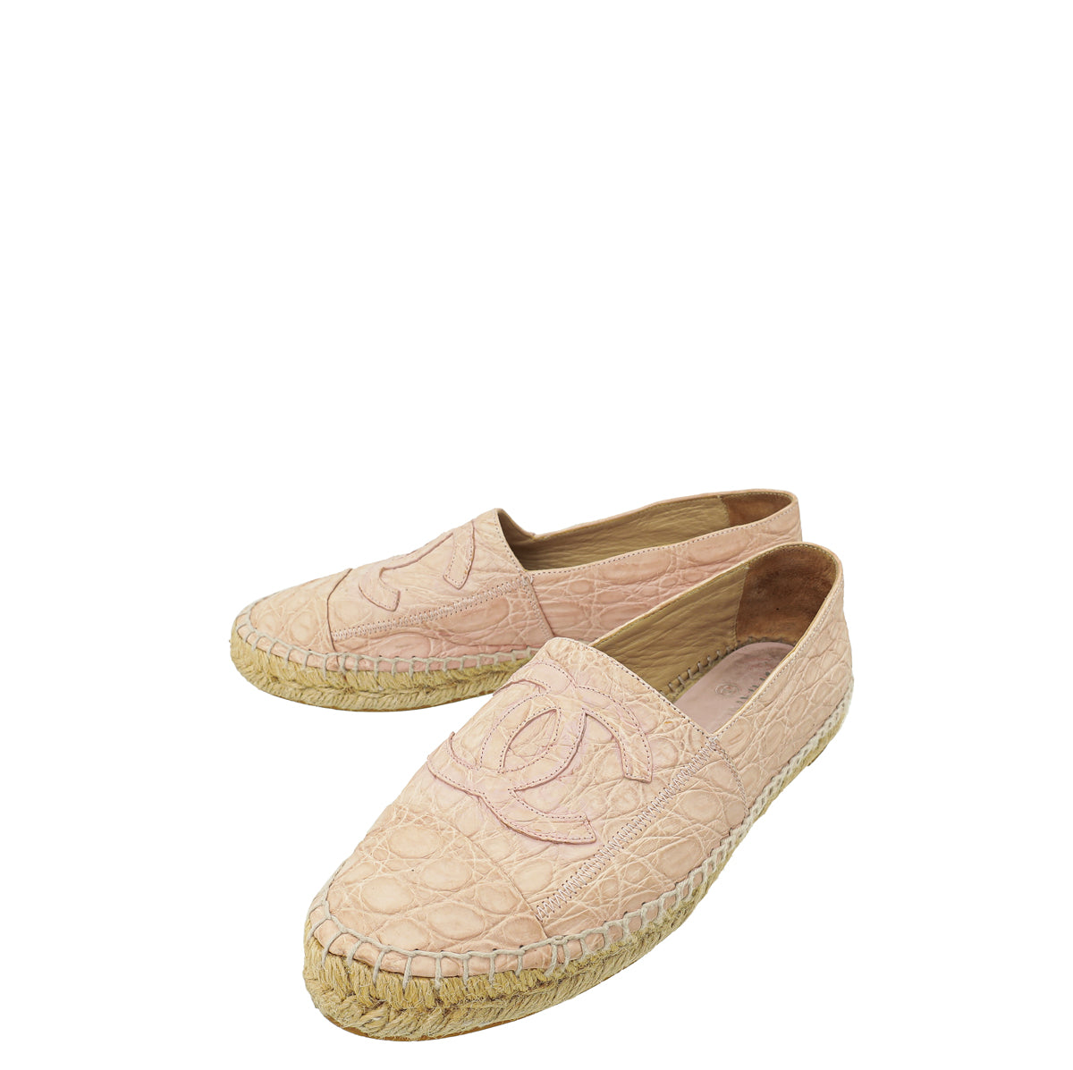 Chanel Light Pink Matte Alligator CC Espadrille 39