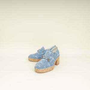 Chanel Blue CC Chain Denim Platform Pump 37.5