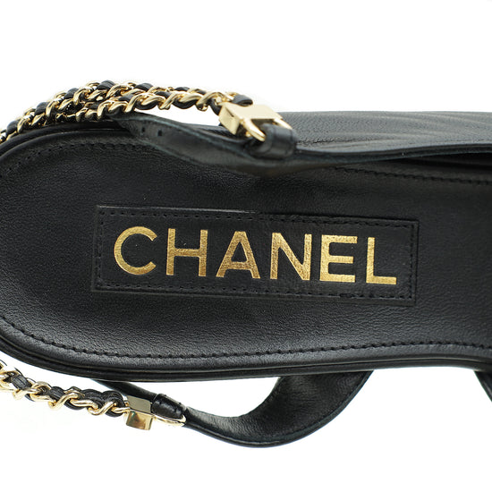 Chanel Black CC Cap Toe Chain Strap Slingback Pump 37.5