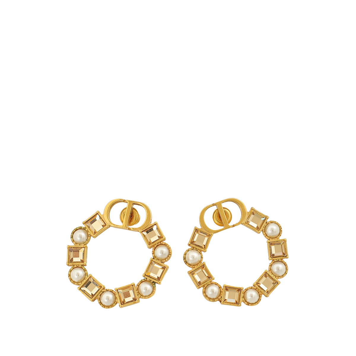 Christian Dior Gold Petit CD Crystal Pearl Earrings-Christian Dior-THE CLOSET
