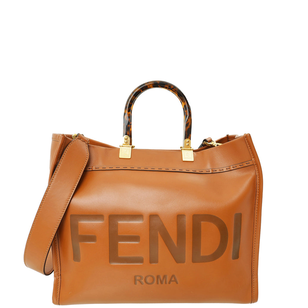 Fendi Brown Sunshine Shopper "Fendi Roma" Motif Medium Bag