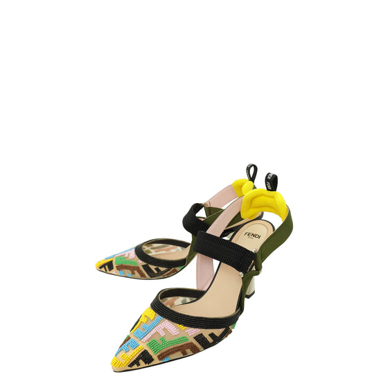 Fendi FF Beaded Mesh Colibri Slingback Pumps 38