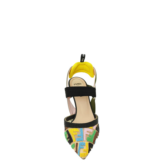 Fendi FF Beaded Mesh Colibri Slingback Pumps 38