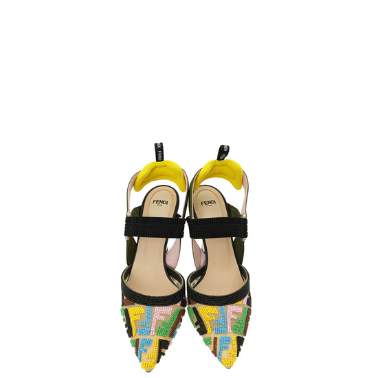 Fendi FF Beaded Mesh Colibri Slingback Pumps 38