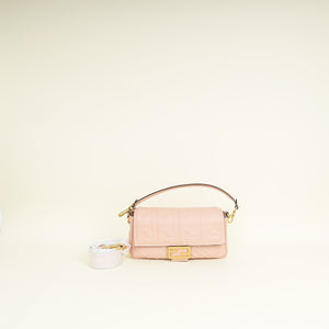 Fendi Light Peach FF Embossed Baguette Medium Shoulder Bag