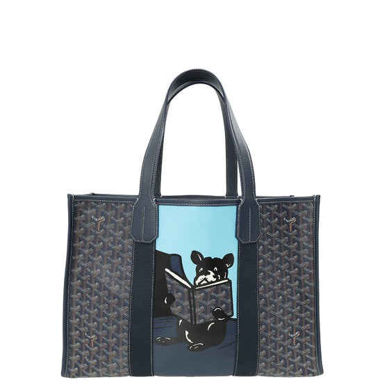 Goyard Navy Blue Goyardine Villette MM Tote Bag