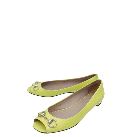 Gucci Yellow Horsebit Peep Toe Flat Ballerina 39