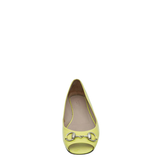 Gucci Yellow Horsebit Peep Toe Flat Ballerina 39