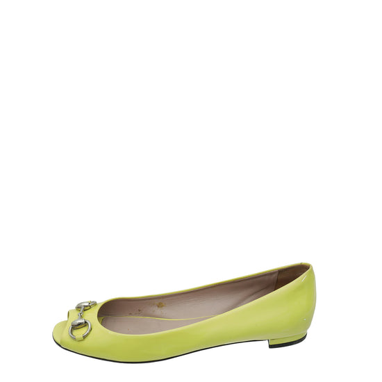 Gucci Yellow Horsebit Peep Toe Flat Ballerina 39