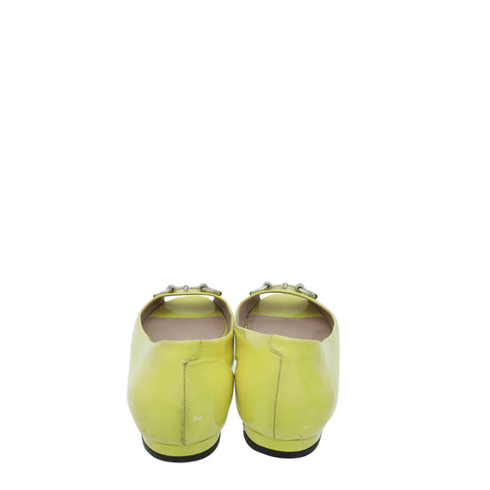 Gucci Yellow Horsebit Peep Toe Flat Ballerina 39