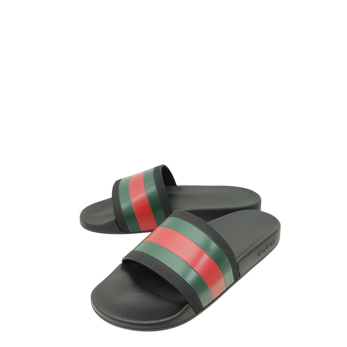 Gucci Black Rubber Web Slides 8-Gucci-THE CLOSET