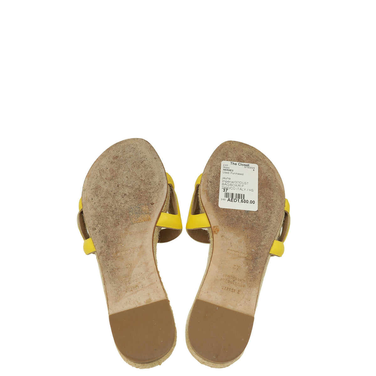 Hermes Jaune Impérial Famosa Calfskin Espadrille 37