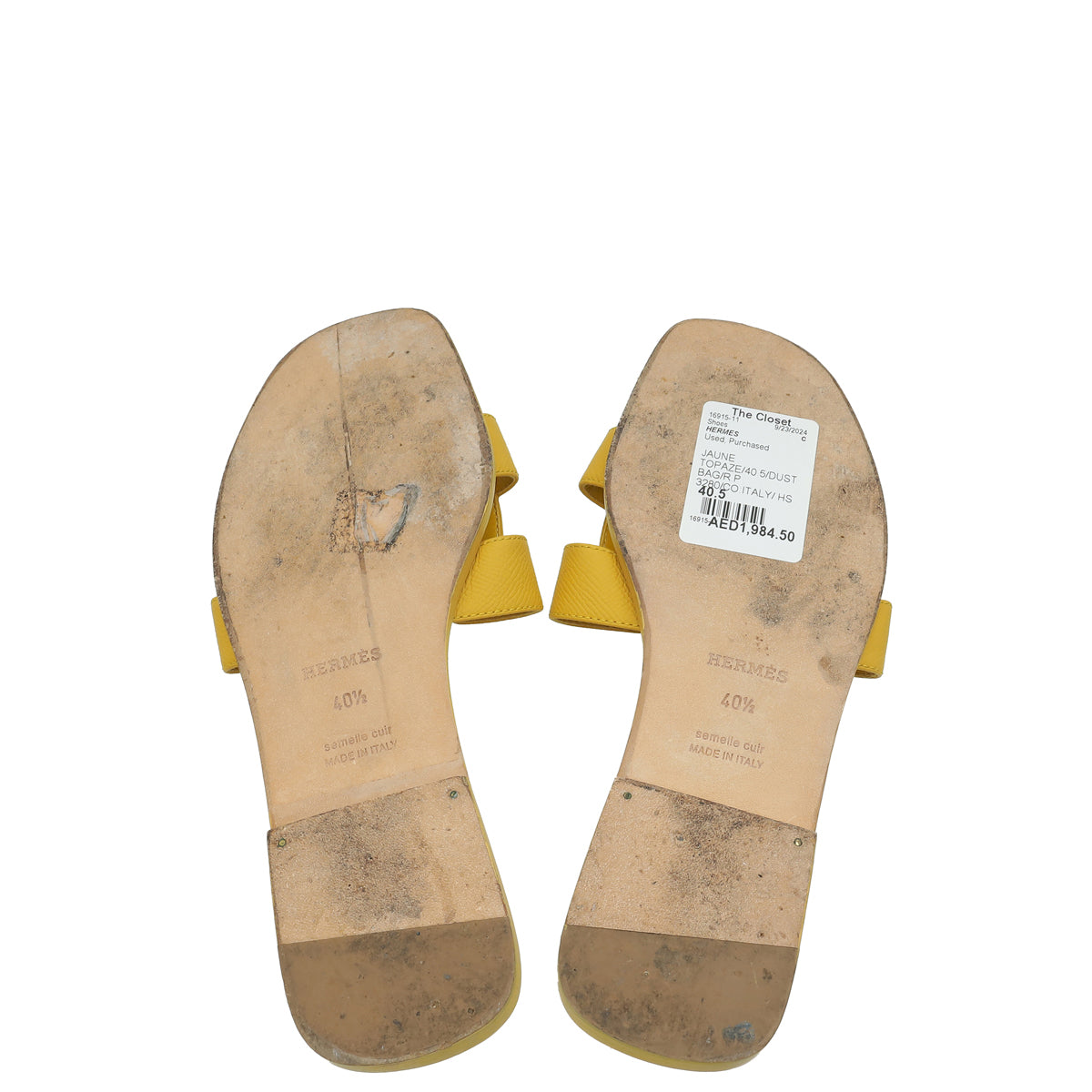 Hermes Jaune Topaze Oran Sandal 40.5