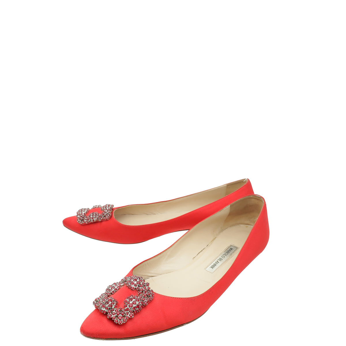 Manolo Blahnik Red Satin Hangisi Flat Ballerina 41-Manolo Blahnik-THE CLOSET