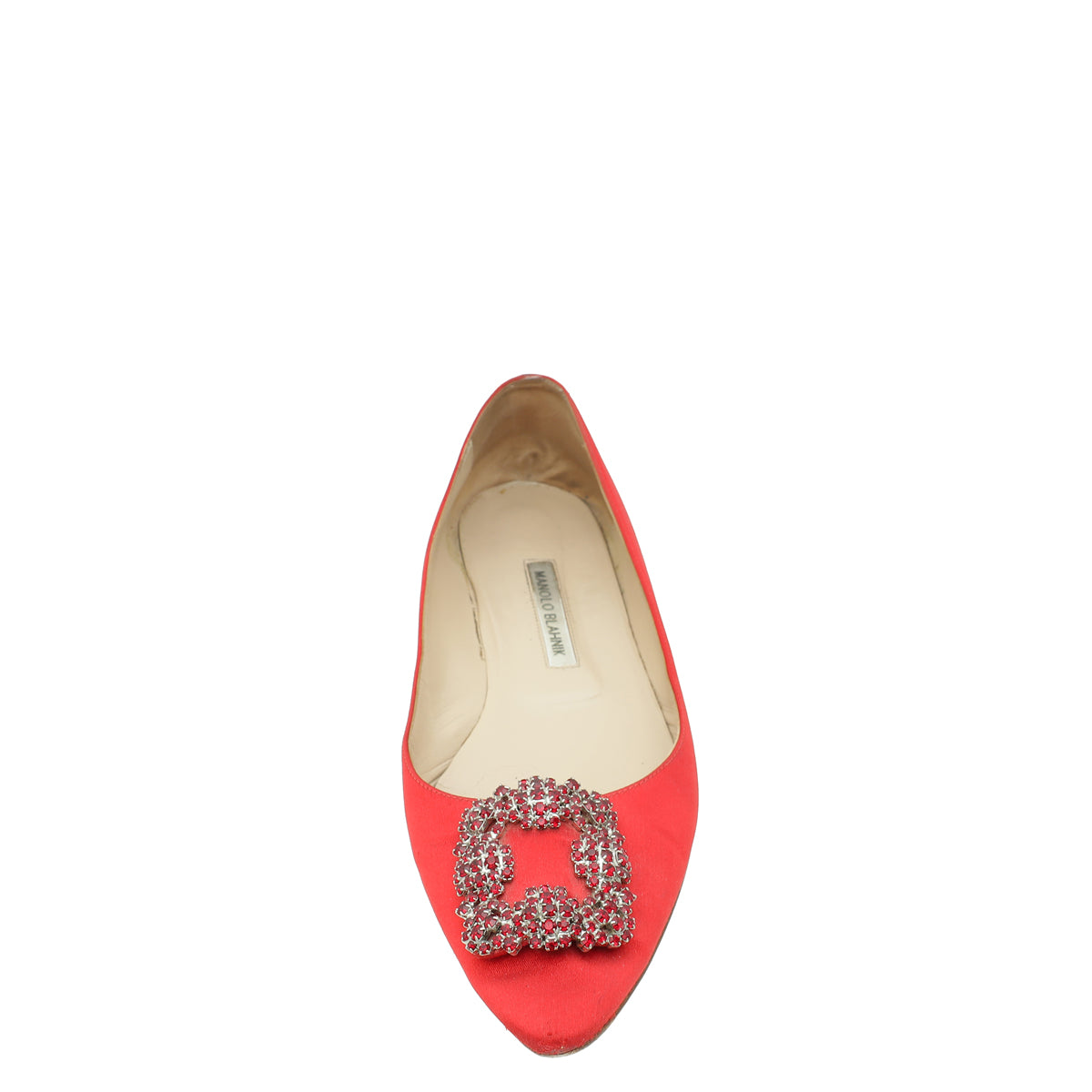 Manolo Blahnik Red Satin Hangisi Flat Ballerina 41-Manolo Blahnik-THE CLOSET