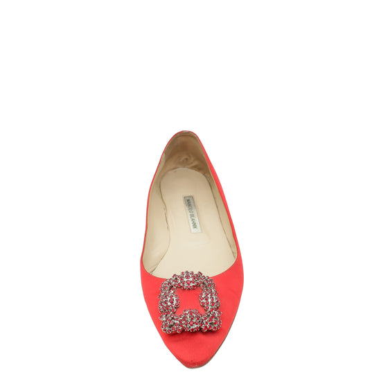 Manolo Blahnik Red Satin Hangisi Flat Ballerina 41