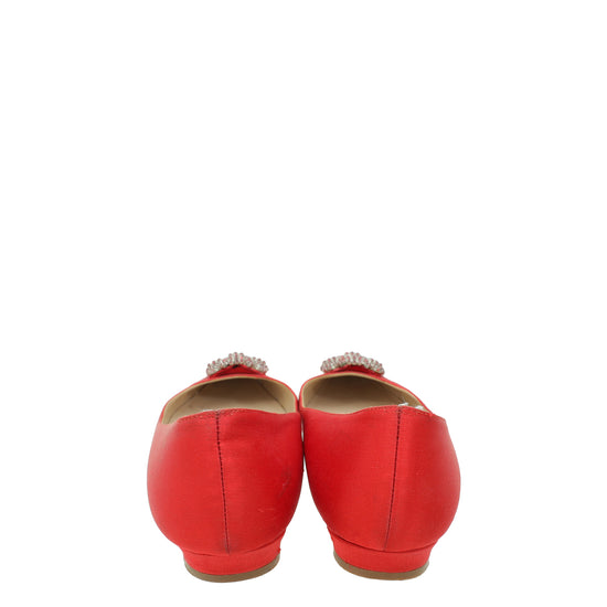 Manolo Blahnik Red Satin Hangisi Flat Ballerina 41