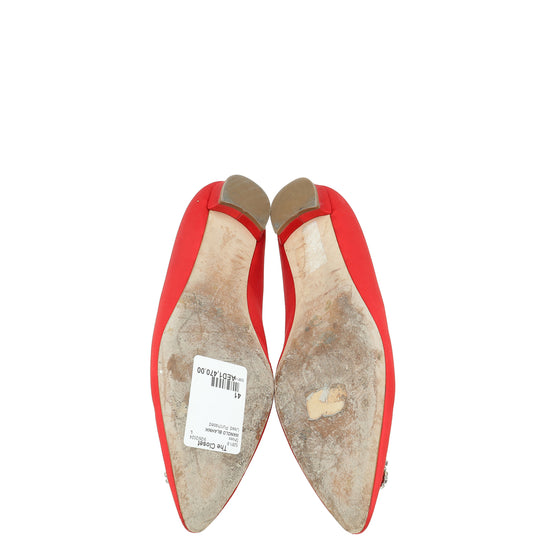 Manolo Blahnik Red Satin Hangisi Flat Ballerina 41